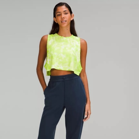 (B51) Lululemon All Yours Crop Tank *Tie Dye color MAR9 (lime green), Sz 12 NWT - Picture 2 of 14